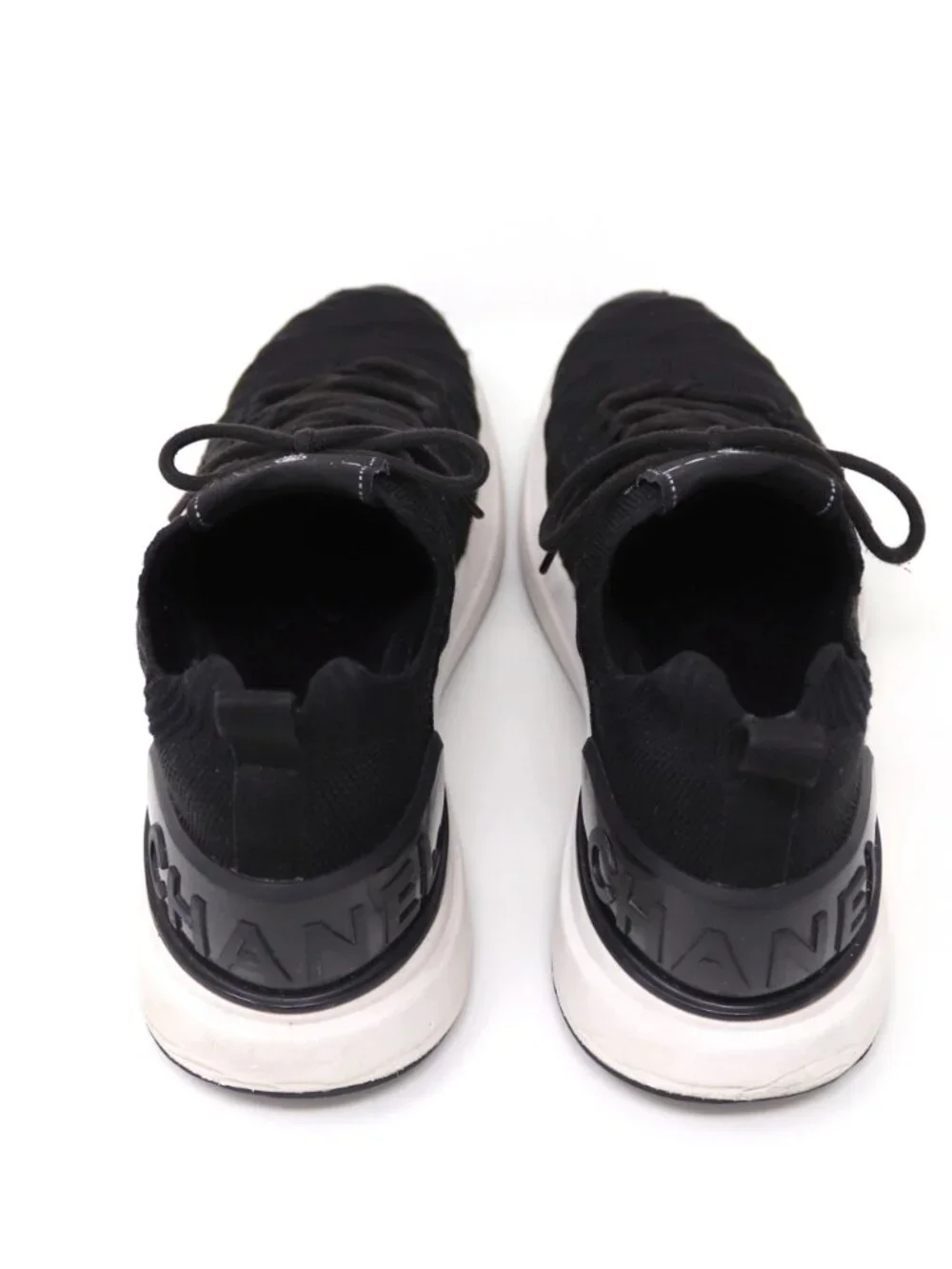 Chanel Tennies 39 Black Fabric Quilted Logo Matelasse Knit Sneakers - Picture 6 of 15